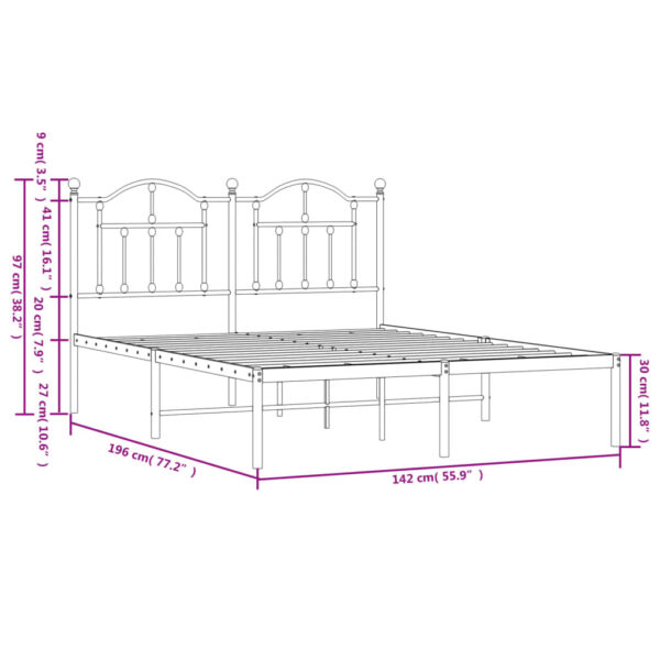 vidaXL Metal Bed Frame with Headboard White 53.1"x74.8" - Image 9