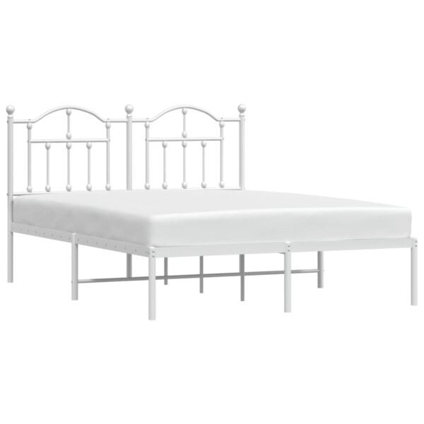 vidaXL Metal Bed Frame with Headboard White 59.1"x78.7" - Image 3