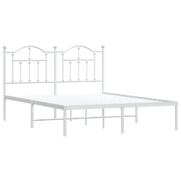 vidaXL Metal Bed Frame with Headboard White 59.1"x78.7" - Image 4