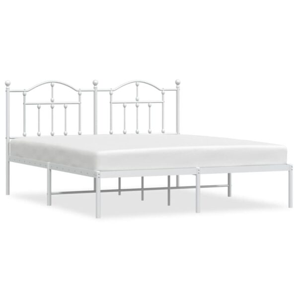 vidaXL Metal Bed Frame with Headboard White 72"x83.9" California King - Image 2