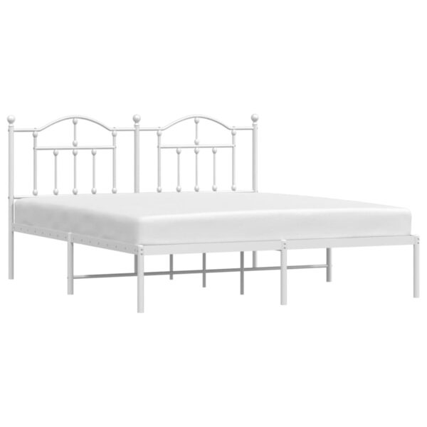 vidaXL Metal Bed Frame with Headboard White 72"x83.9" California King - Image 3