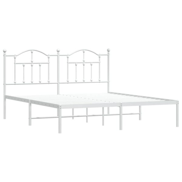 vidaXL Metal Bed Frame with Headboard White 72"x83.9" California King - Image 4