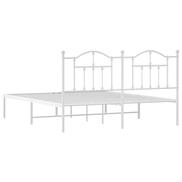 vidaXL Metal Bed Frame with Headboard White 72"x83.9" California King - Image 7