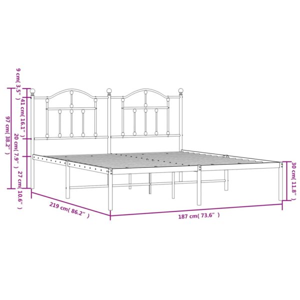 vidaXL Metal Bed Frame with Headboard White 72"x83.9" California King - Image 9