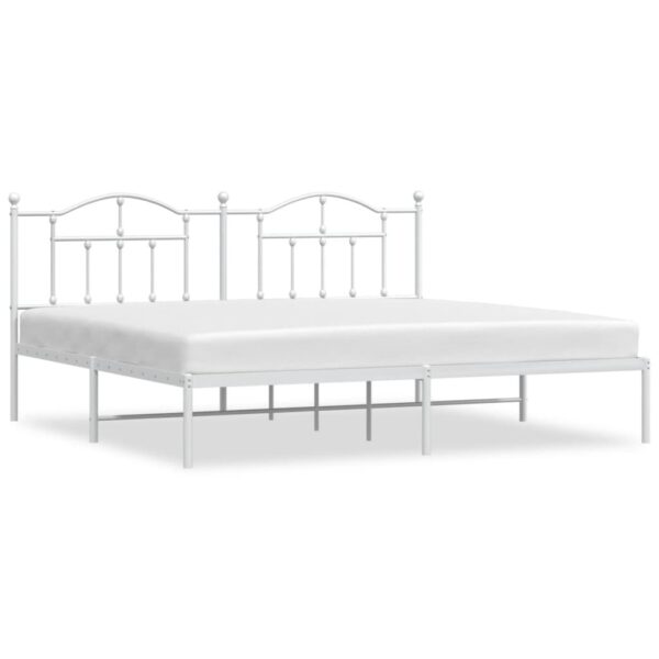 vidaXL Metal Bed Frame with Headboard White 76"x79.9" King - Image 2