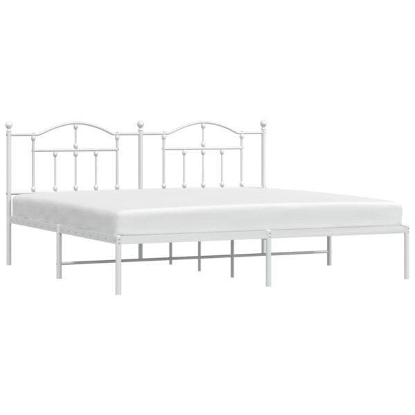 vidaXL Metal Bed Frame with Headboard White 76"x79.9" King - Image 3