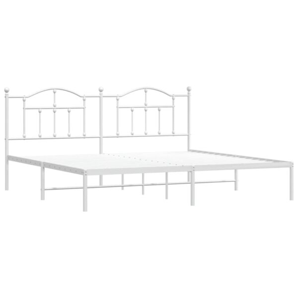 vidaXL Metal Bed Frame with Headboard White 76"x79.9" King - Image 4