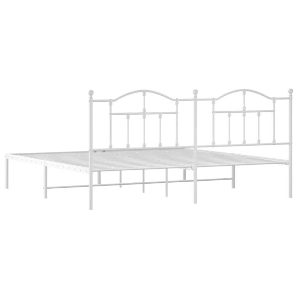 vidaXL Metal Bed Frame with Headboard White 76"x79.9" King - Image 7