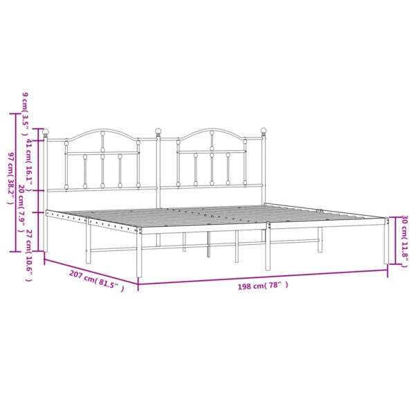 vidaXL Metal Bed Frame with Headboard White 76"x79.9" King - Image 9