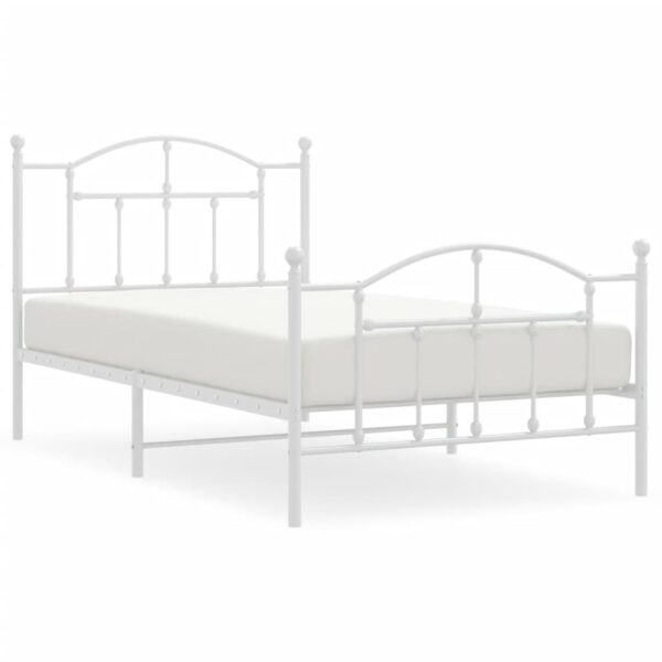 vidaXL Metal Bed Frame with Headboard and Footboard White 39.4"x74.8" Twin - Image 2