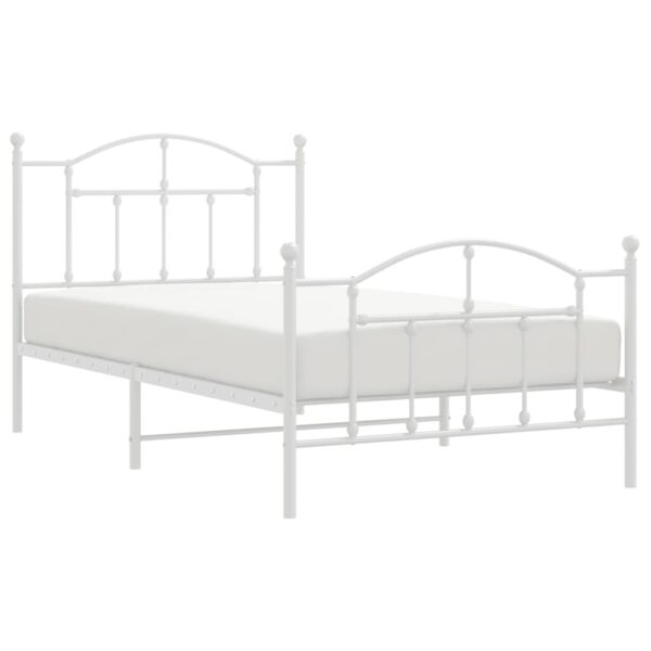 vidaXL Metal Bed Frame with Headboard and Footboard White 39.4"x74.8" Twin - Image 3