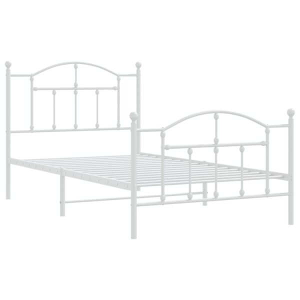 vidaXL Metal Bed Frame with Headboard and Footboard White 39.4"x74.8" Twin - Image 4