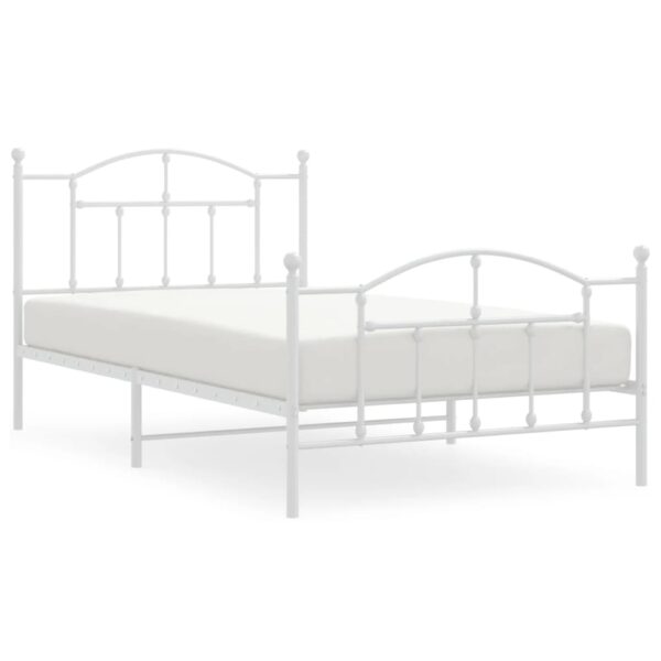 vidaXL Metal Bed Frame with Headboard and Footboard White 39.4"x78.7" - Image 2