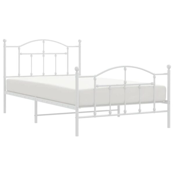 vidaXL Metal Bed Frame with Headboard and Footboard White 39.4"x78.7" - Image 3