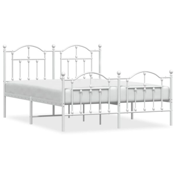 vidaXL Metal Bed Frame with Headboard and Footboard White 53.1"x74.8" - Image 2