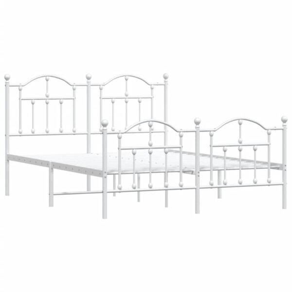 vidaXL Metal Bed Frame with Headboard and Footboard White 53.1"x74.8" - Image 4