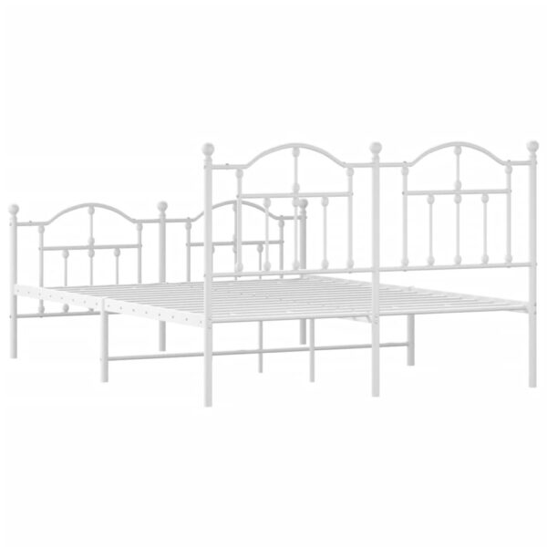 vidaXL Metal Bed Frame with Headboard and Footboard White 53.1"x74.8" - Image 7