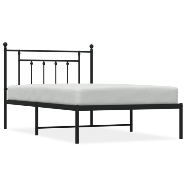 vidaXL Metal Bed Frame with Headboard Black 39.4"x78.7" - Image 2