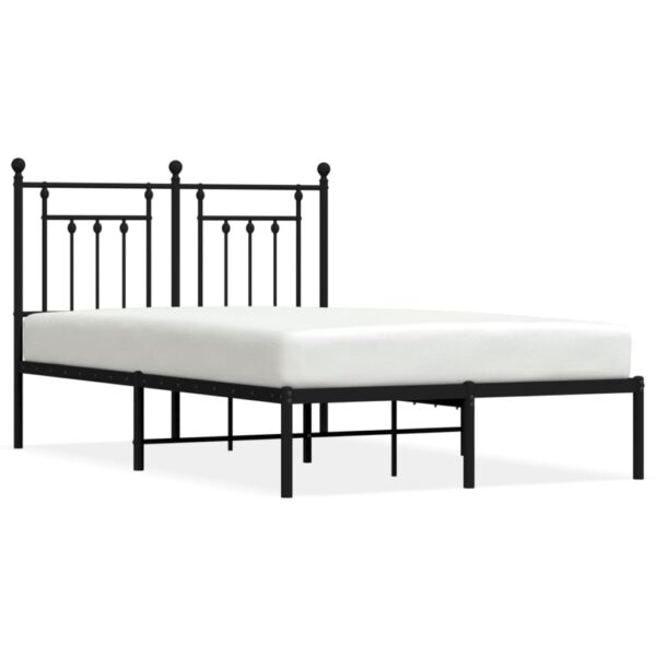 vidaXL Metal Bed Frame with Headboard Black 53.1"x74.8" - Image 2