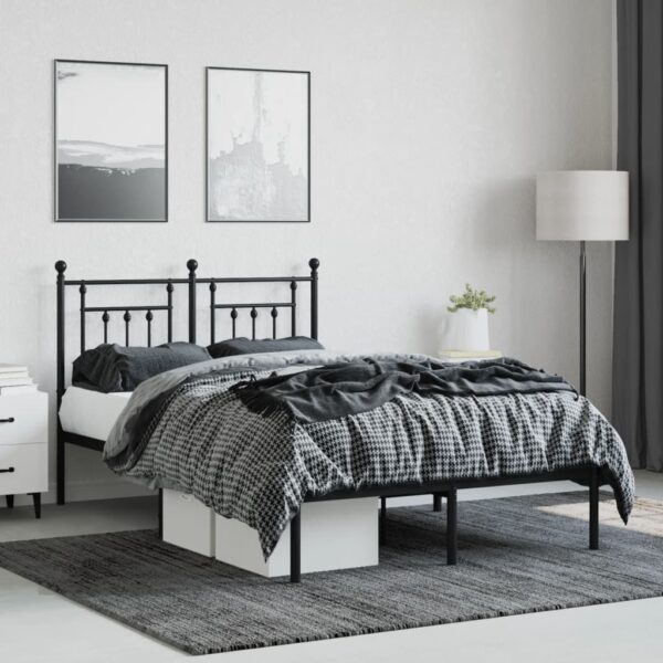 vidaXL Metal Bed Frame with Headboard Black 53.1"x74.8" - Image 3