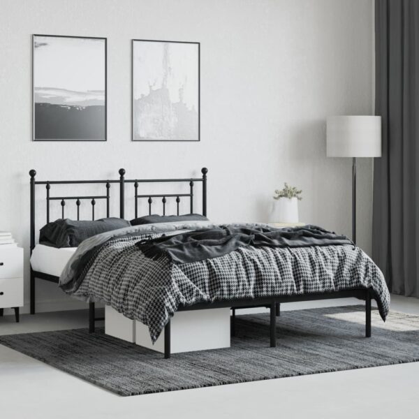 vidaXL Metal Bed Frame with Headboard Black 59.1"x78.7" - Image 3