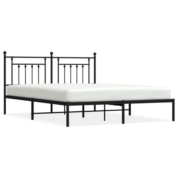 vidaXL Metal Bed Frame with Headboard Black 72"x83.9" California King - Image 2