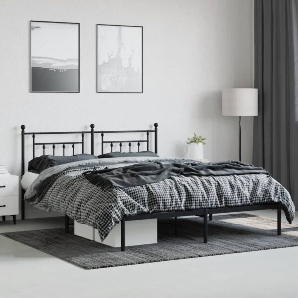 vidaXL Metal Bed Frame with Headboard Black 72"x83.9" California King - Image 3