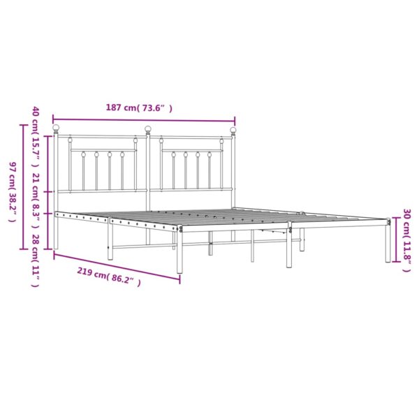 vidaXL Metal Bed Frame with Headboard Black 72"x83.9" California King - Image 10