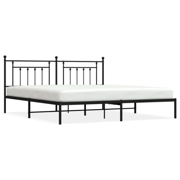 vidaXL Metal Bed Frame with Headboard Black 76"x79.9" King - Image 2