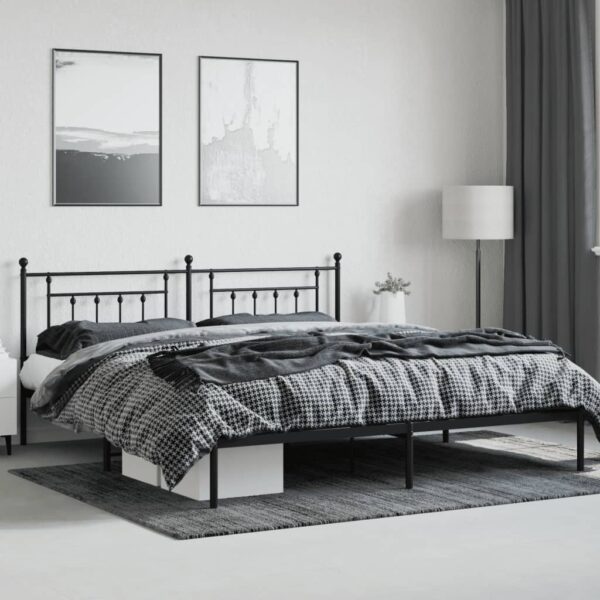 vidaXL Metal Bed Frame with Headboard Black 76"x79.9" King - Image 3