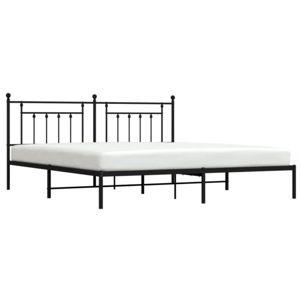 vidaXL Metal Bed Frame with Headboard Black 76"x79.9" King - Image 4