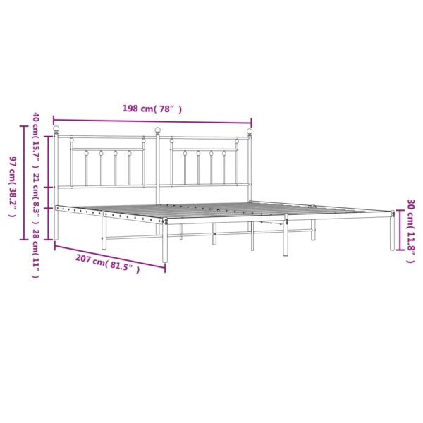 vidaXL Metal Bed Frame with Headboard Black 76"x79.9" King - Image 10