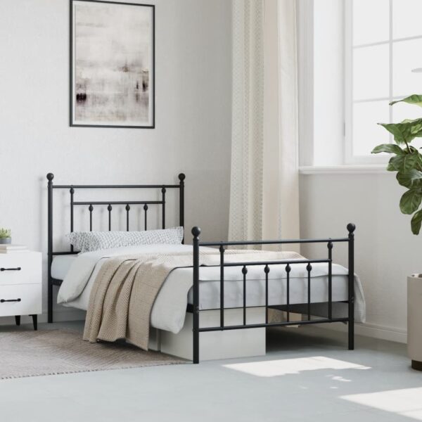 vidaXL Metal Bed Frame with Headboard and Footboard Black 39.4"x74.8" Twin - Image 3