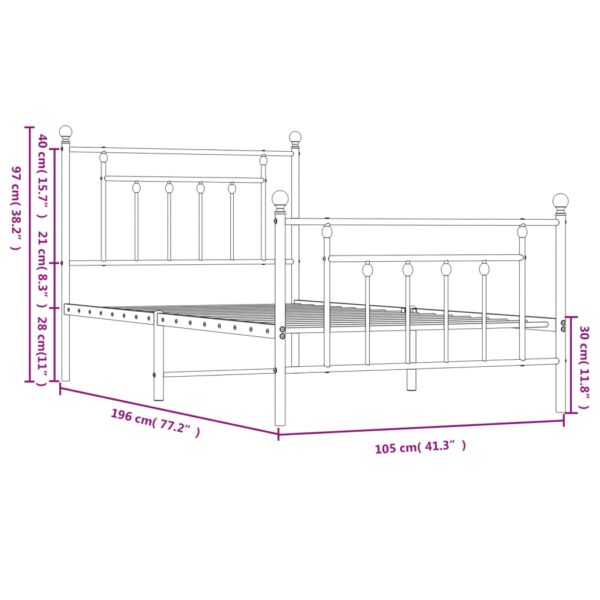 vidaXL Metal Bed Frame with Headboard and Footboard Black 39.4"x74.8" Twin - Image 10