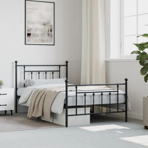 vidaXL Metal Bed Frame with Headboard and Footboard Black 39.4"x78.7" - Image 3