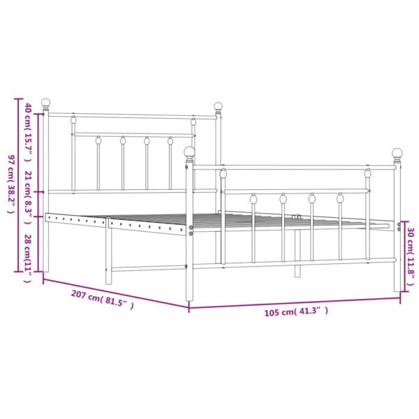 vidaXL Metal Bed Frame with Headboard and Footboard Black 39.4"x78.7" - Image 10