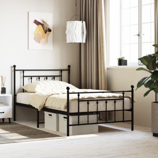 vidaXL Metal Bed Frame with Headboard and Footboard Black 39.4"x78.7"