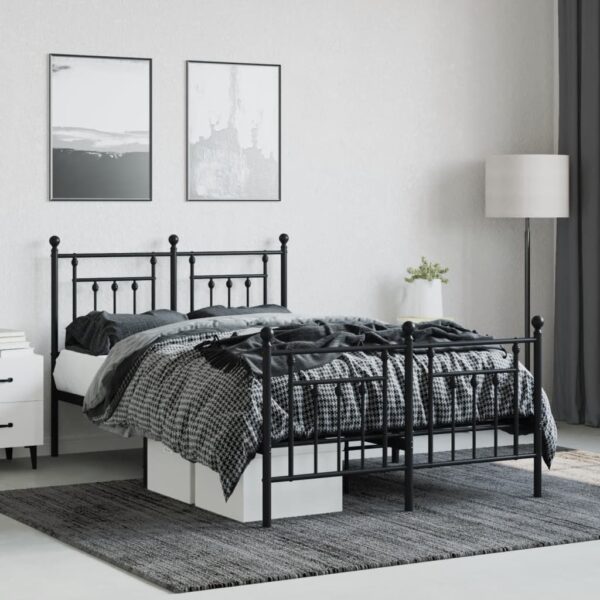 vidaXL Metal Bed Frame with Headboard and Footboard Black 53.1"x74.8" - Image 3