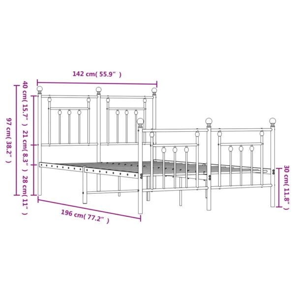 vidaXL Metal Bed Frame with Headboard and Footboard Black 53.1"x74.8" - Image 10