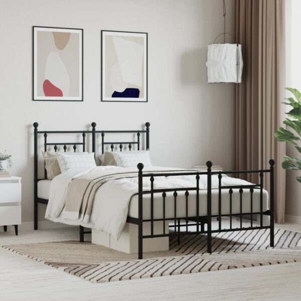 vidaXL Metal Bed Frame with Headboard and Footboard Black 53.1"x74.8"