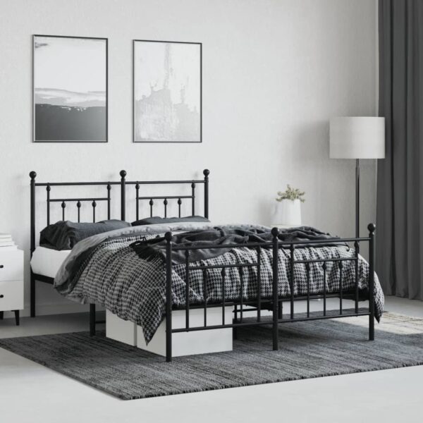 vidaXL Metal Bed Frame with Headboard and Footboard Black 59.1"x78.7" - Image 3