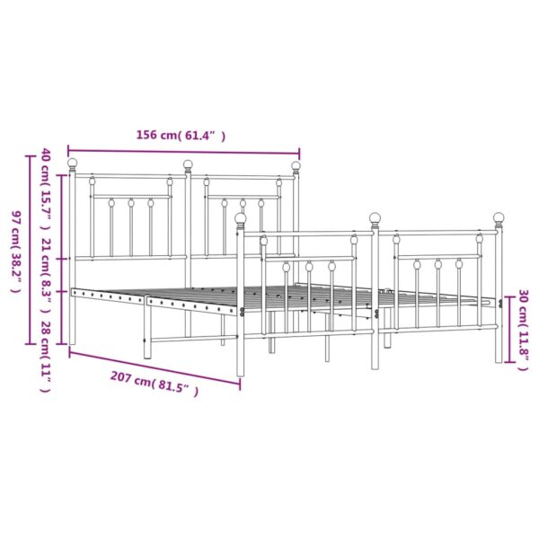 vidaXL Metal Bed Frame with Headboard and Footboard Black 59.1"x78.7" - Image 10