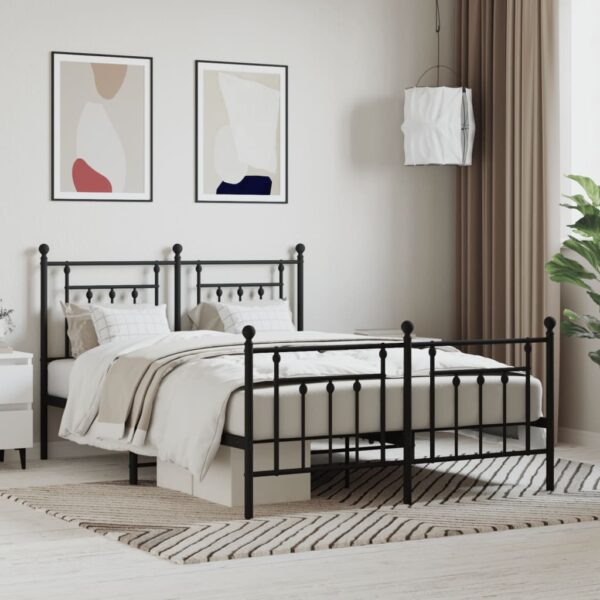 vidaXL Metal Bed Frame with Headboard and Footboard Black 59.1"x78.7"