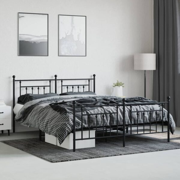 vidaXL Metal Bed Frame with Headboard&Footboard Black 72"x83.9" California King - Image 3