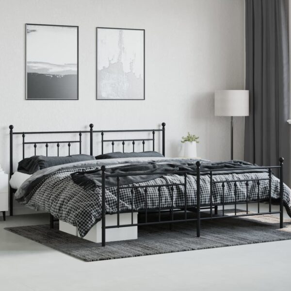 vidaXL Metal Bed Frame with Headboard and Footboard Black 76"x79.9" King - Image 3