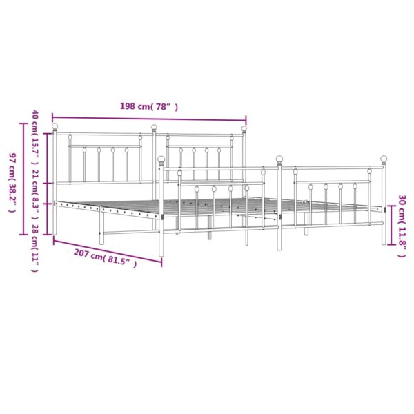 vidaXL Metal Bed Frame with Headboard and Footboard Black 76"x79.9" King - Image 10