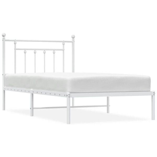 vidaXL Metal Bed Frame with Headboard White 39.4"x74.8" Twin - Image 2