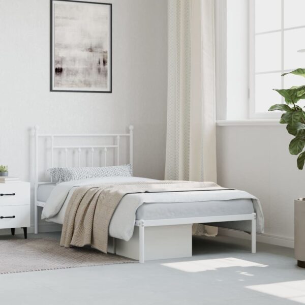 vidaXL Metal Bed Frame with Headboard White 39.4"x74.8" Twin - Image 3