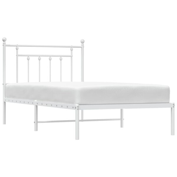 vidaXL Metal Bed Frame with Headboard White 39.4"x74.8" Twin - Image 4