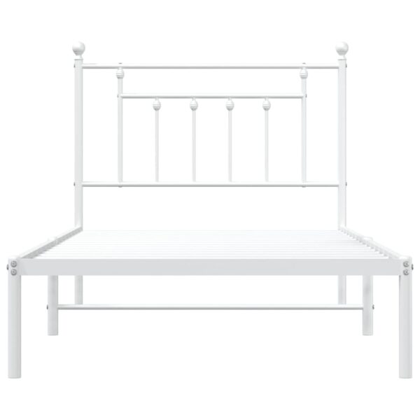 vidaXL Metal Bed Frame with Headboard White 39.4"x74.8" Twin - Image 6